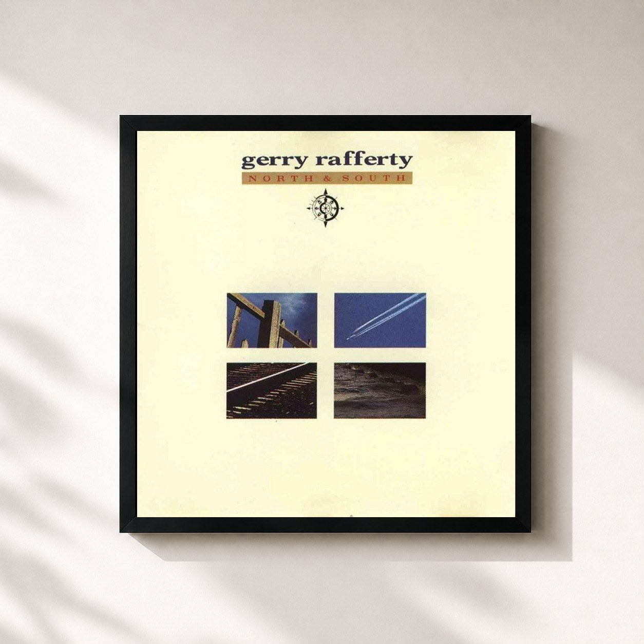 #noir Tableau carré de l'album North & South de Gerry Rafferty, cadre noir 32x32 cm