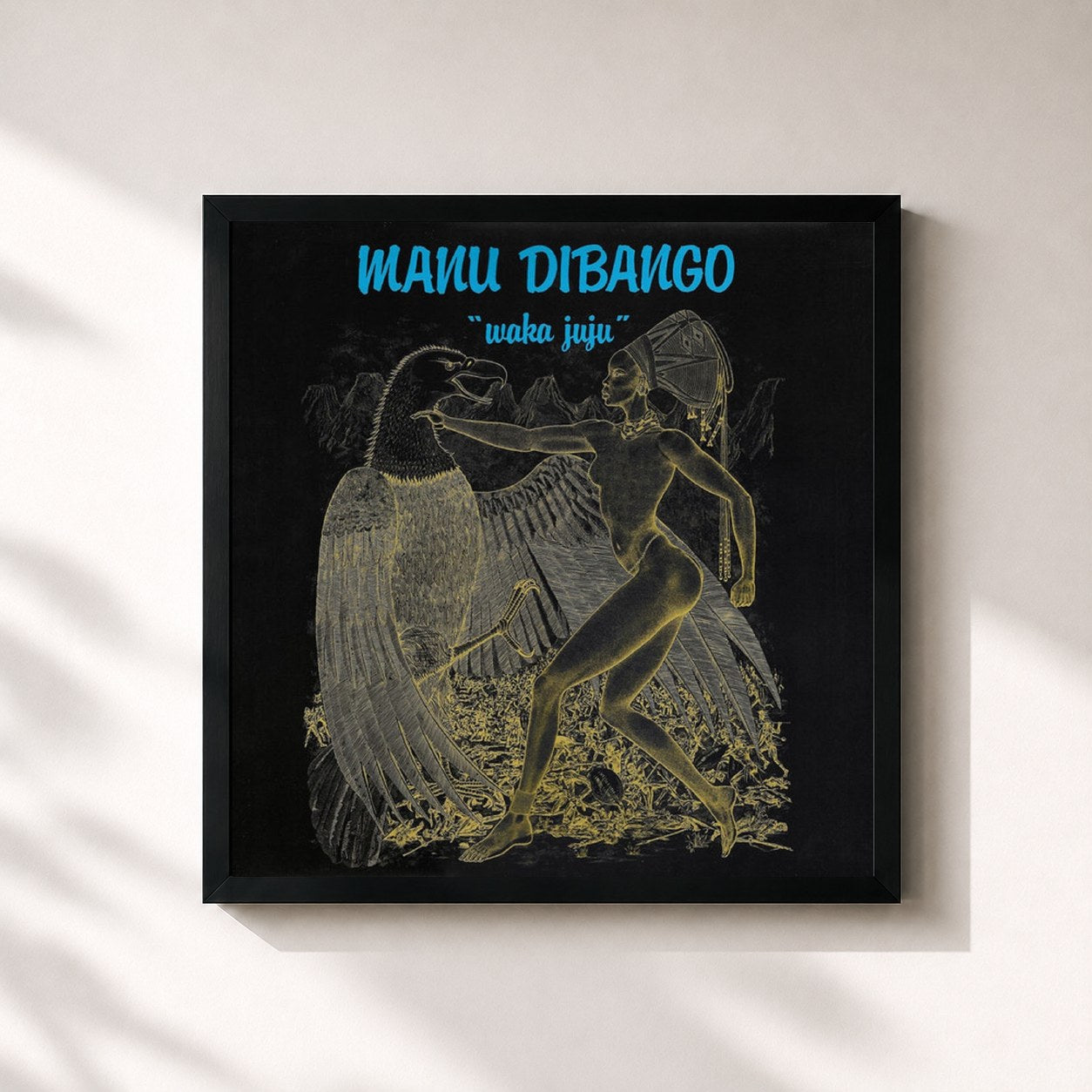 #noir Tableau carré de l'album Waka Juju de Manu Dibango, cadre noir 32x32 cm