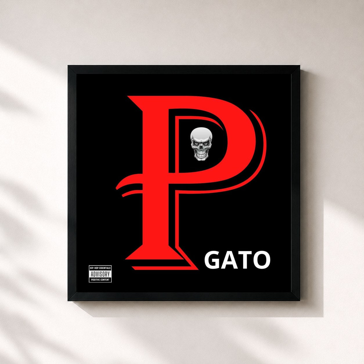 #noir Tableau carré de l'album P de Gato, cadre noir 32x32 cm