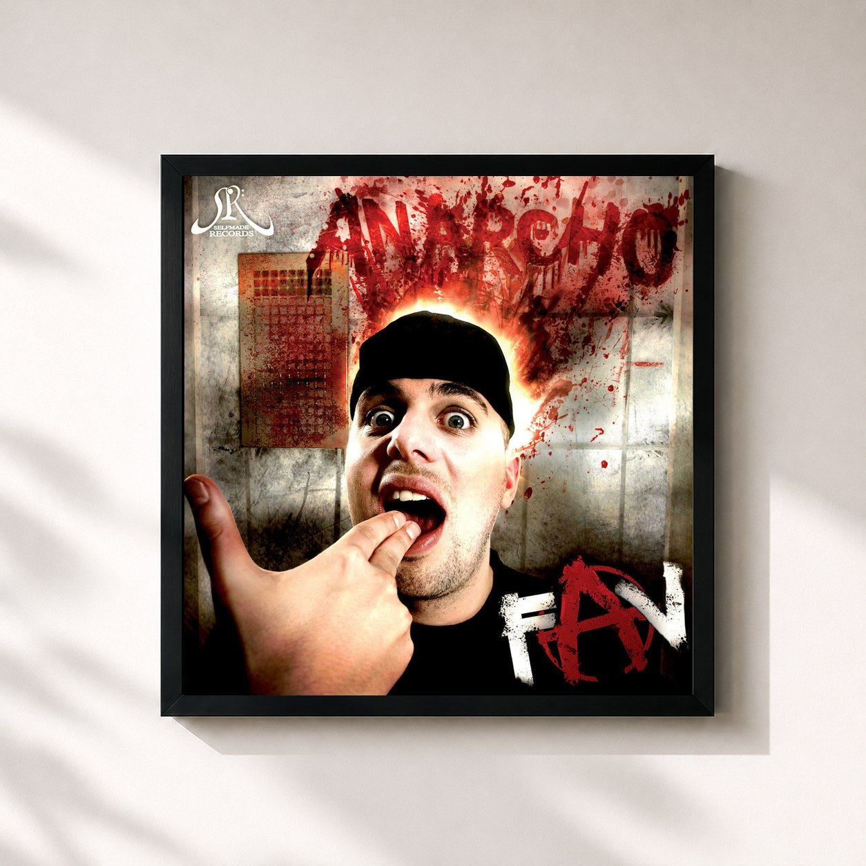 #noir Tableau carré de l'album Anarcho de Favorite, cadre noir 32x32 cm