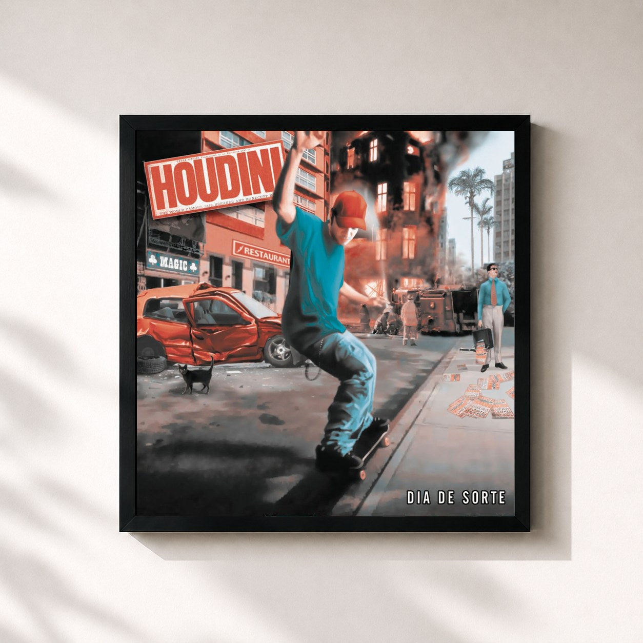 #noir Tableau carré de l'album Dia de Sorte de Houdini, cadre noir 32x32 cm