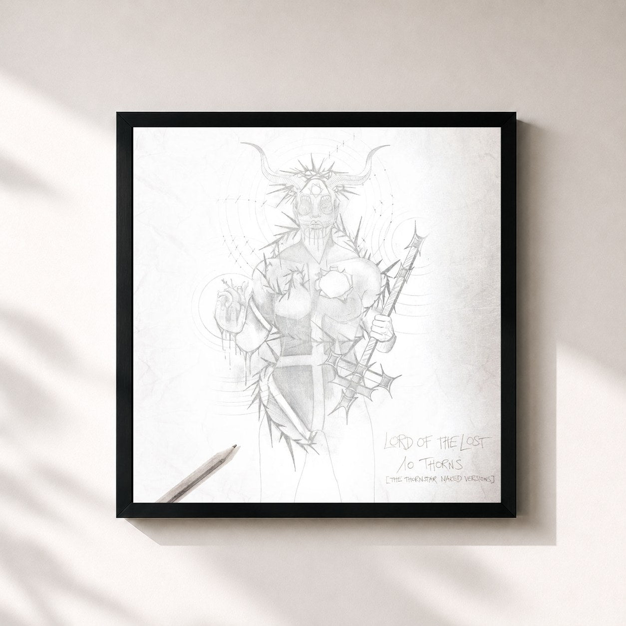 #noir Tableau carré de l'album 10 Thorns (The Thornstar Naked Versions) de Lord Of The Lost, cadre noir 32x32 cm