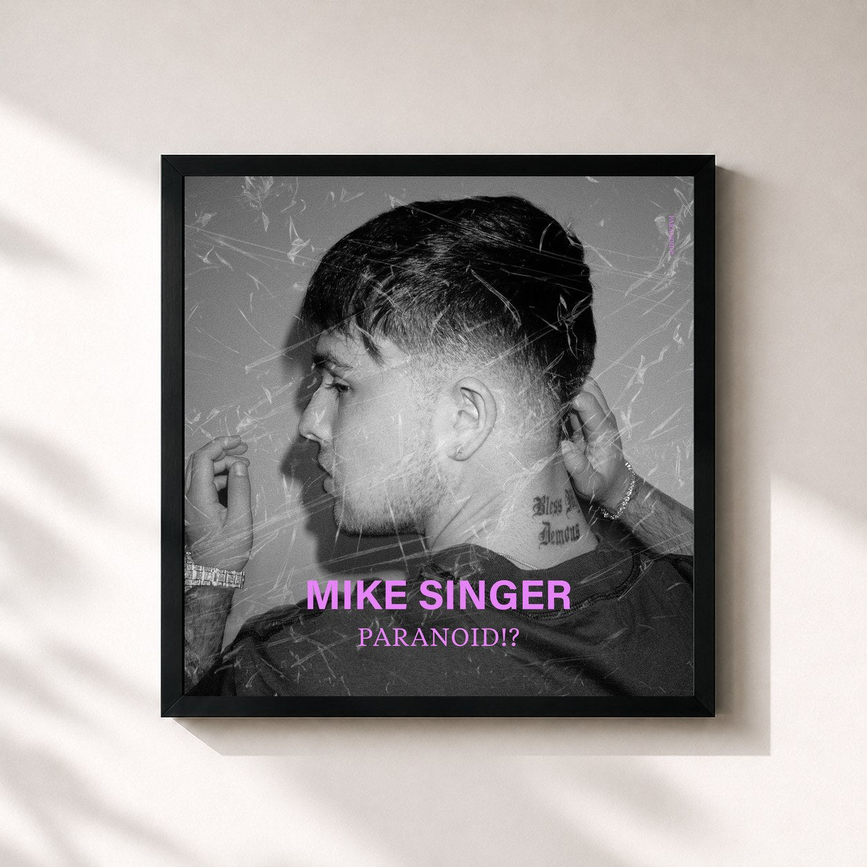 #noir Tableau carré de l'album Paranoid!? de Mike Singer, cadre noir 32x32 cm