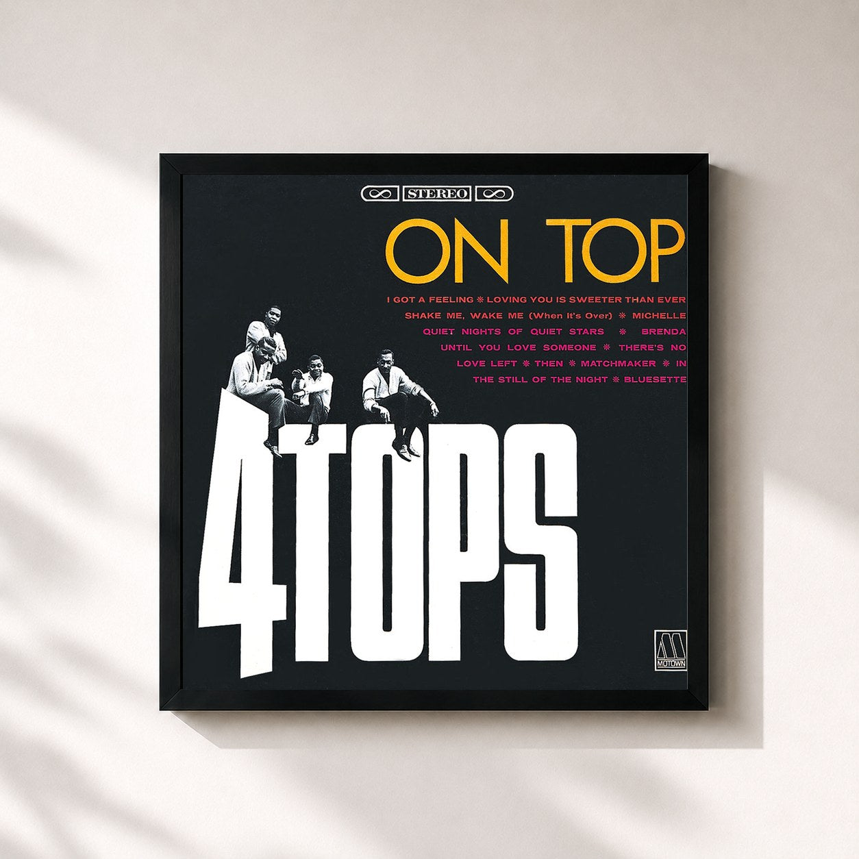 #noir Tableau carré de l'album On Top de Four Tops, cadre noir 32x32 cm