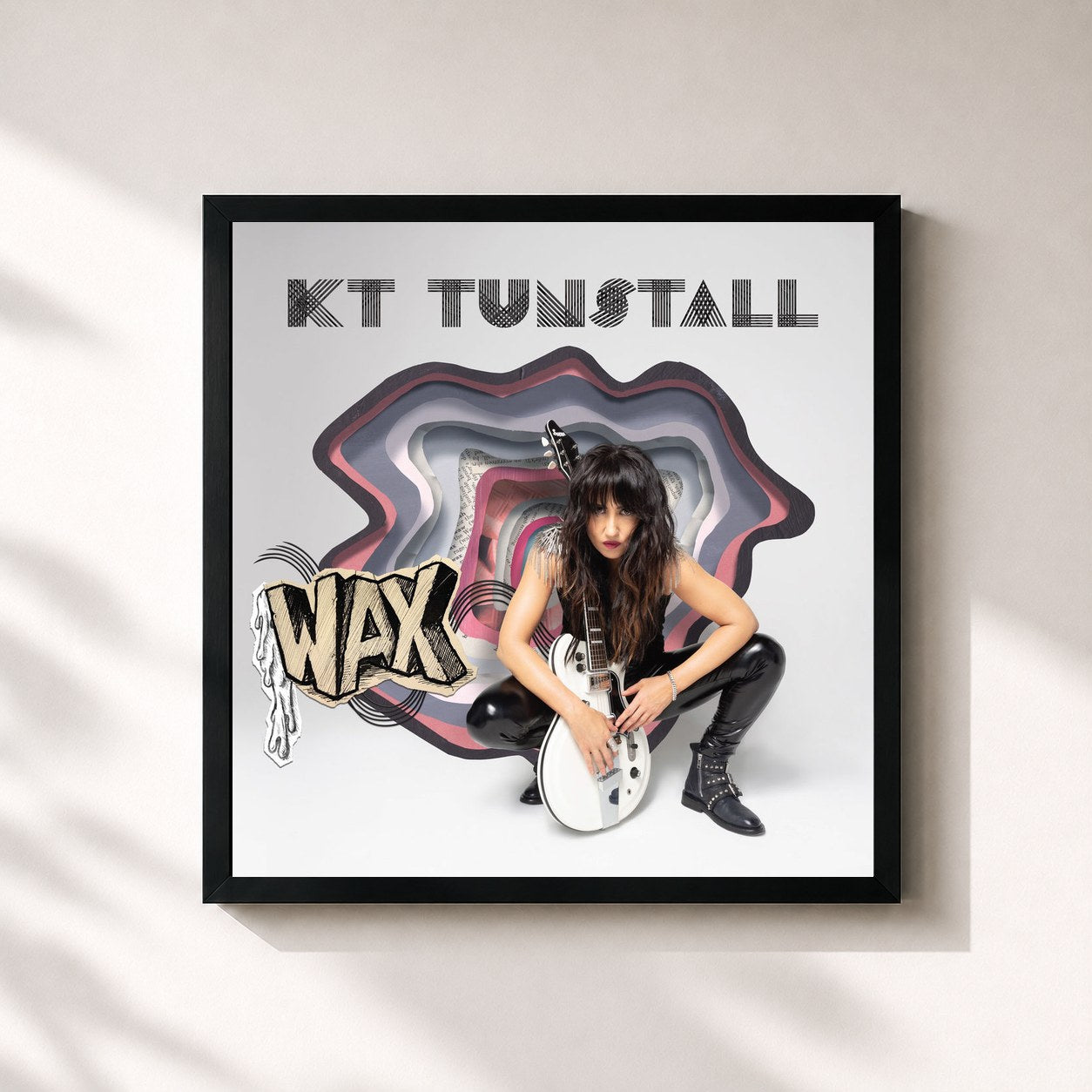 #noir Tableau carré de l'album WAX de KT Tunstall, cadre noir 32x32 cm