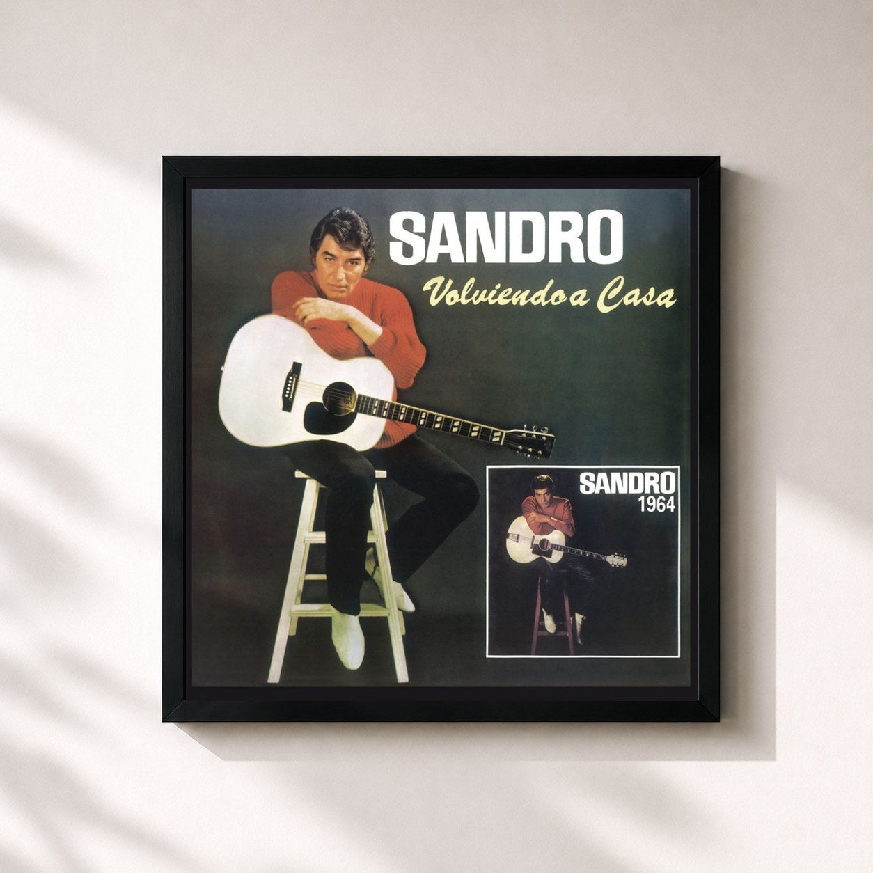 #noir Tableau carré de l'album Volviendo a Casa de Sandro, cadre noir 32x32 cm