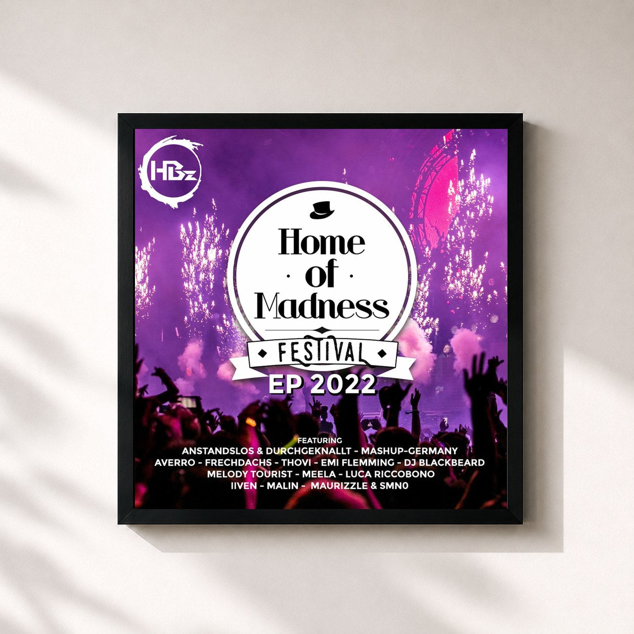 #noir Tableau carré de l'album Home of Madness Festival de HBZ, cadre noir 32x32 cm