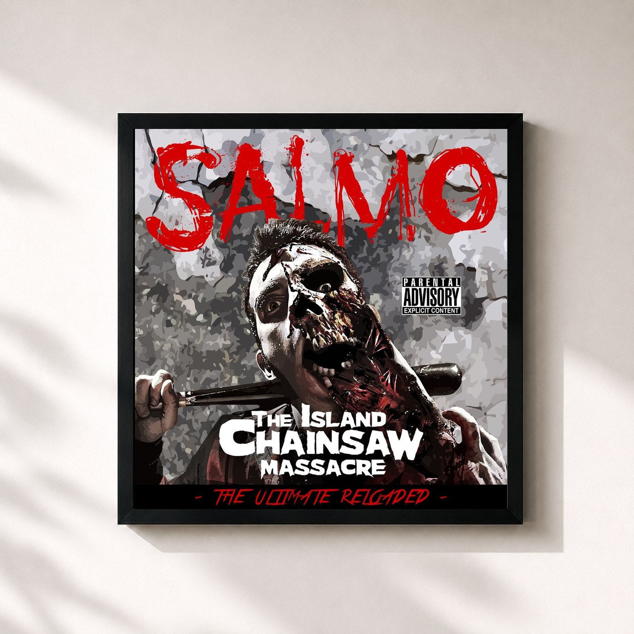 #noir Tableau carré de l'album The Island Chainsaw Massacre (The Ultimate Reloaded) de Salmo, cadre noir 32x32 cm