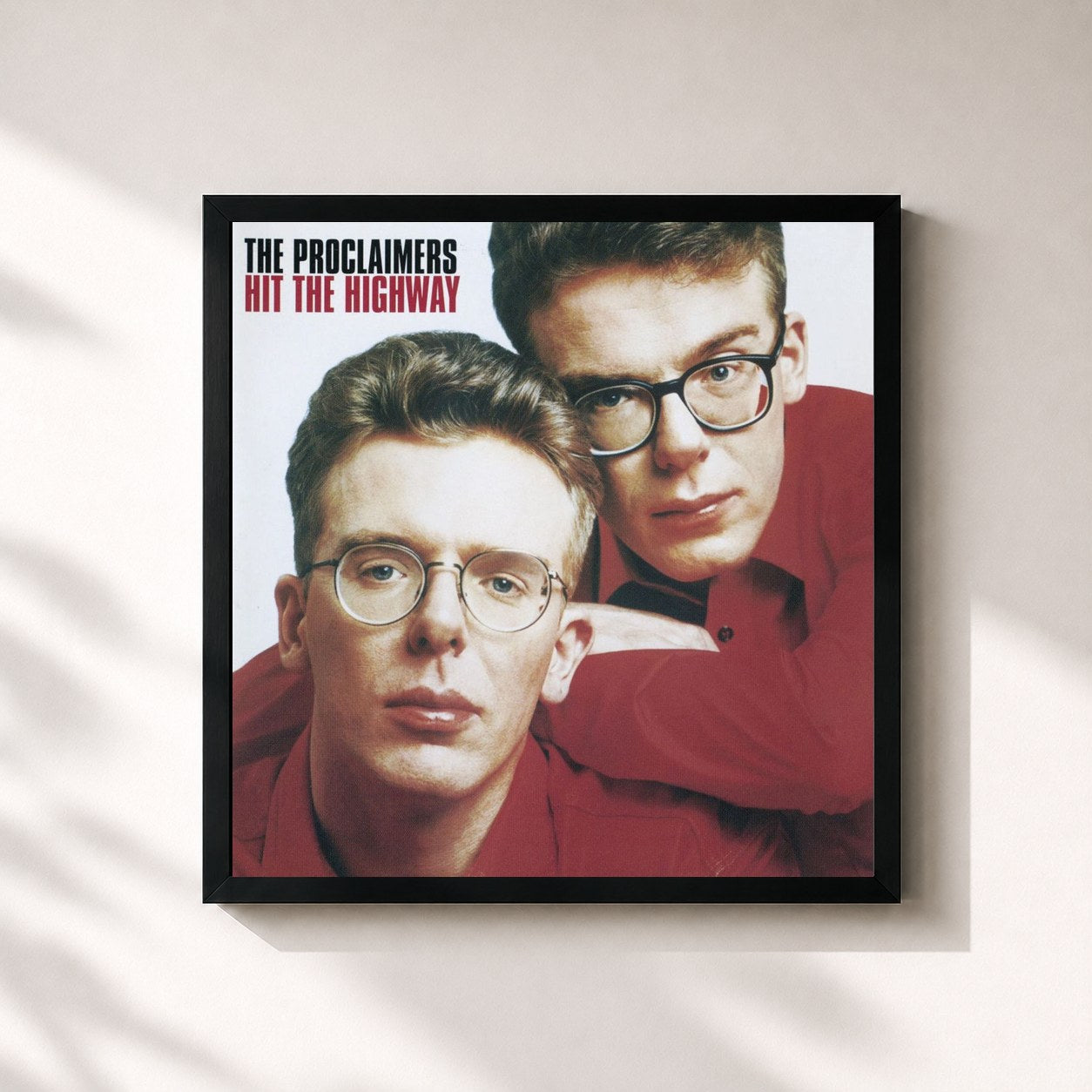 #noir Tableau carré de l'album Hit the Highway de The Proclaimers, cadre noir 32x32 cm