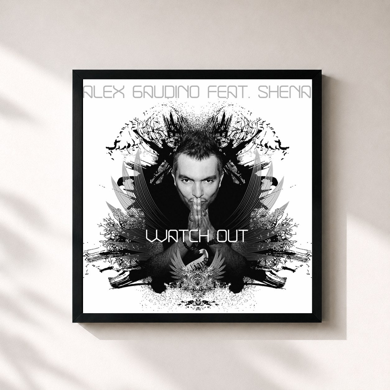#noir Tableau carré de l'album Watch Out de Alex Gaudino, cadre noir 32x32 cm