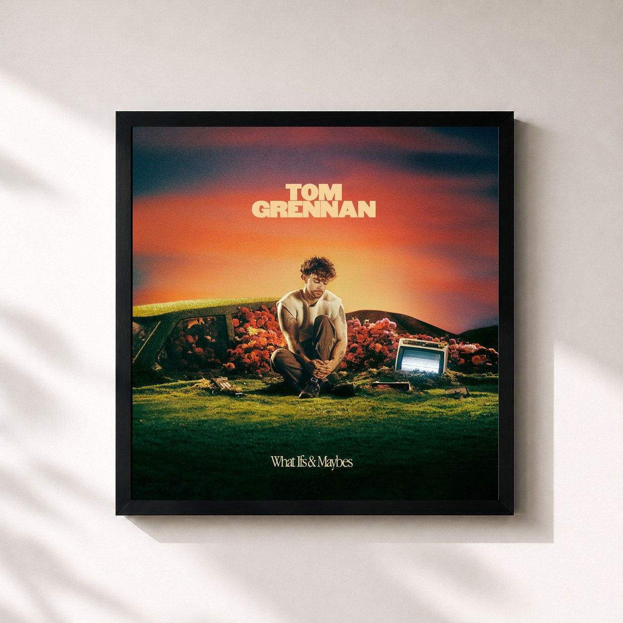 #noir Tableau carré de l'album What Ifs & Maybes de Tom Grennan, cadre noir 32x32 cm