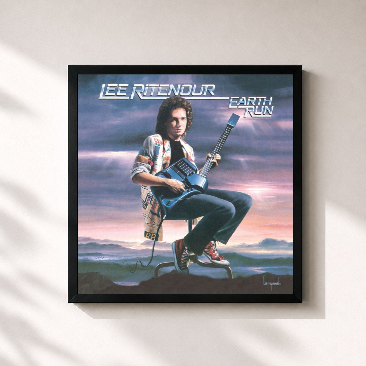 #noir Tableau carré de l'album Earth Run (Remastered) de Lee Ritenour, cadre noir 32x32 cm
