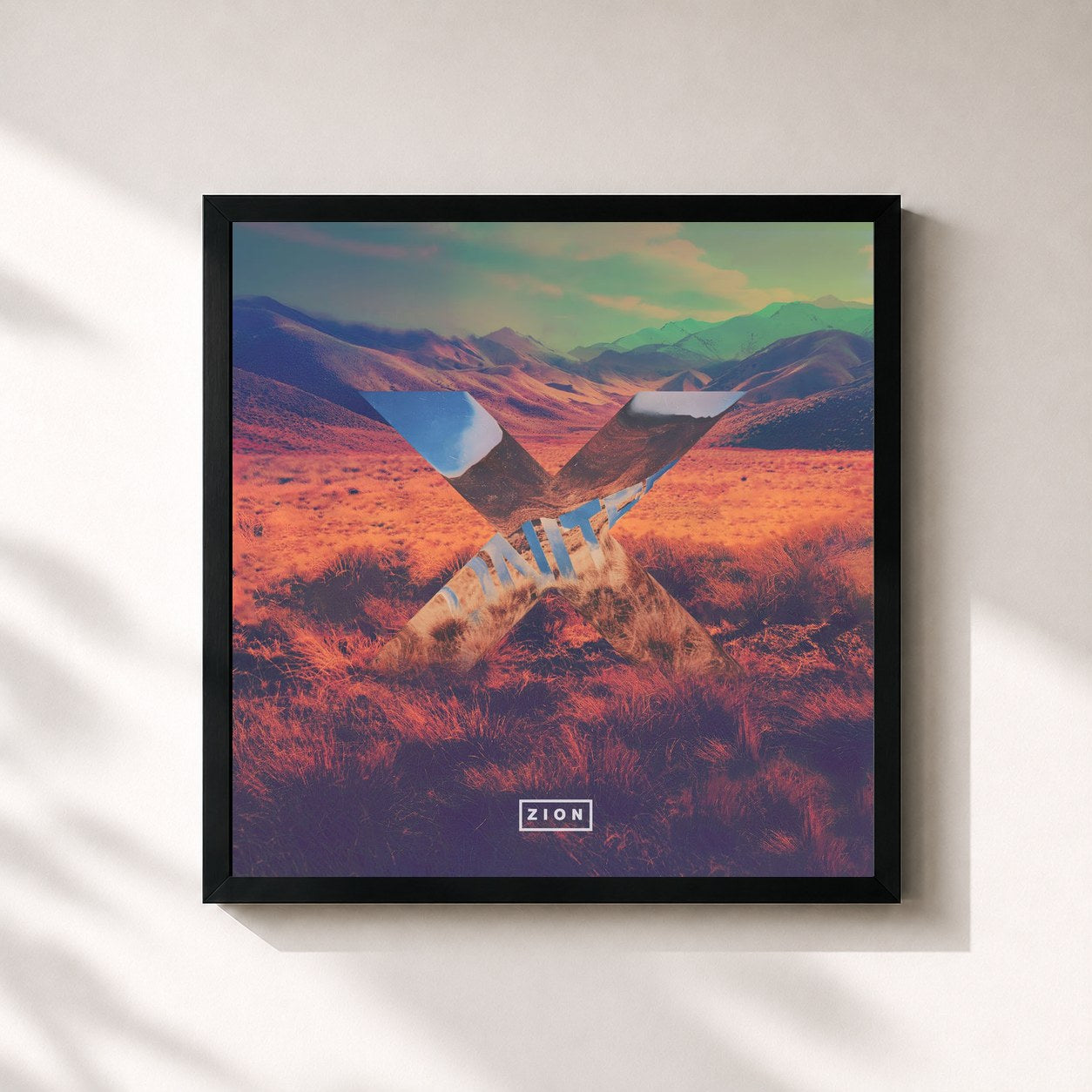 #noir Tableau carré de l'album Zion (X) de Hillsong UNITED, cadre noir 32x32 cm