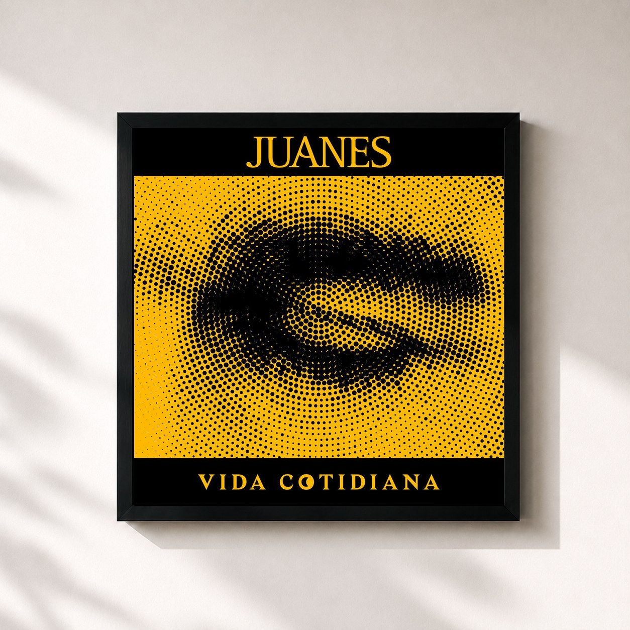 #noir Tableau carré de l'album Vida Cotidiana de Juanes, cadre noir 32x32 cm