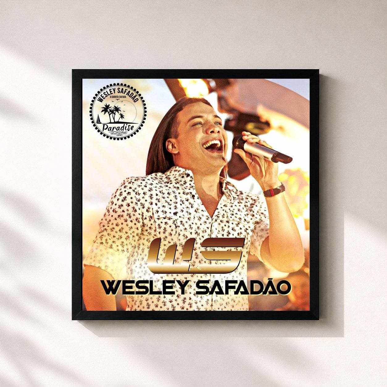 #noir Tableau carré de l'album Paradise de Wesley Safadão, cadre noir 32x32 cm
