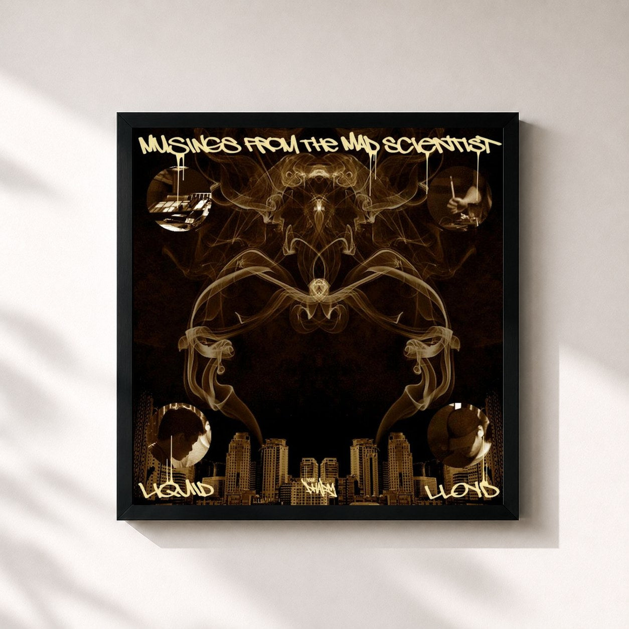 #noir Tableau carré de l'album Musings from the Mad Scientist de Lloyd, cadre noir 32x32 cm