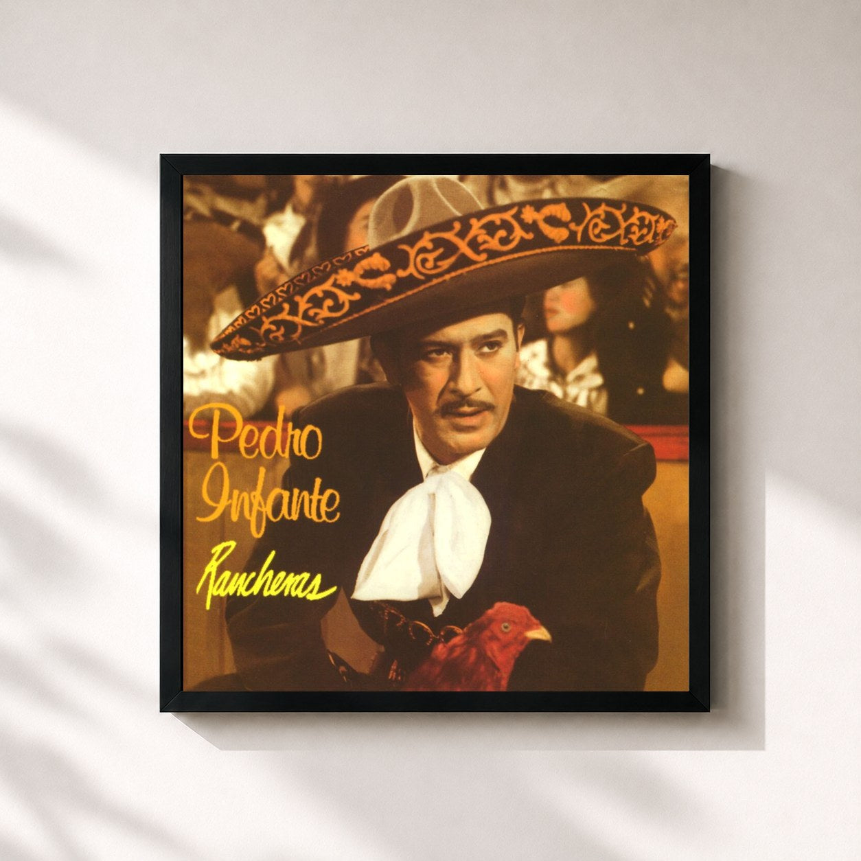 #noir Tableau carré de l'album Rancheras de Pedro Infante, cadre noir 32x32 cm
