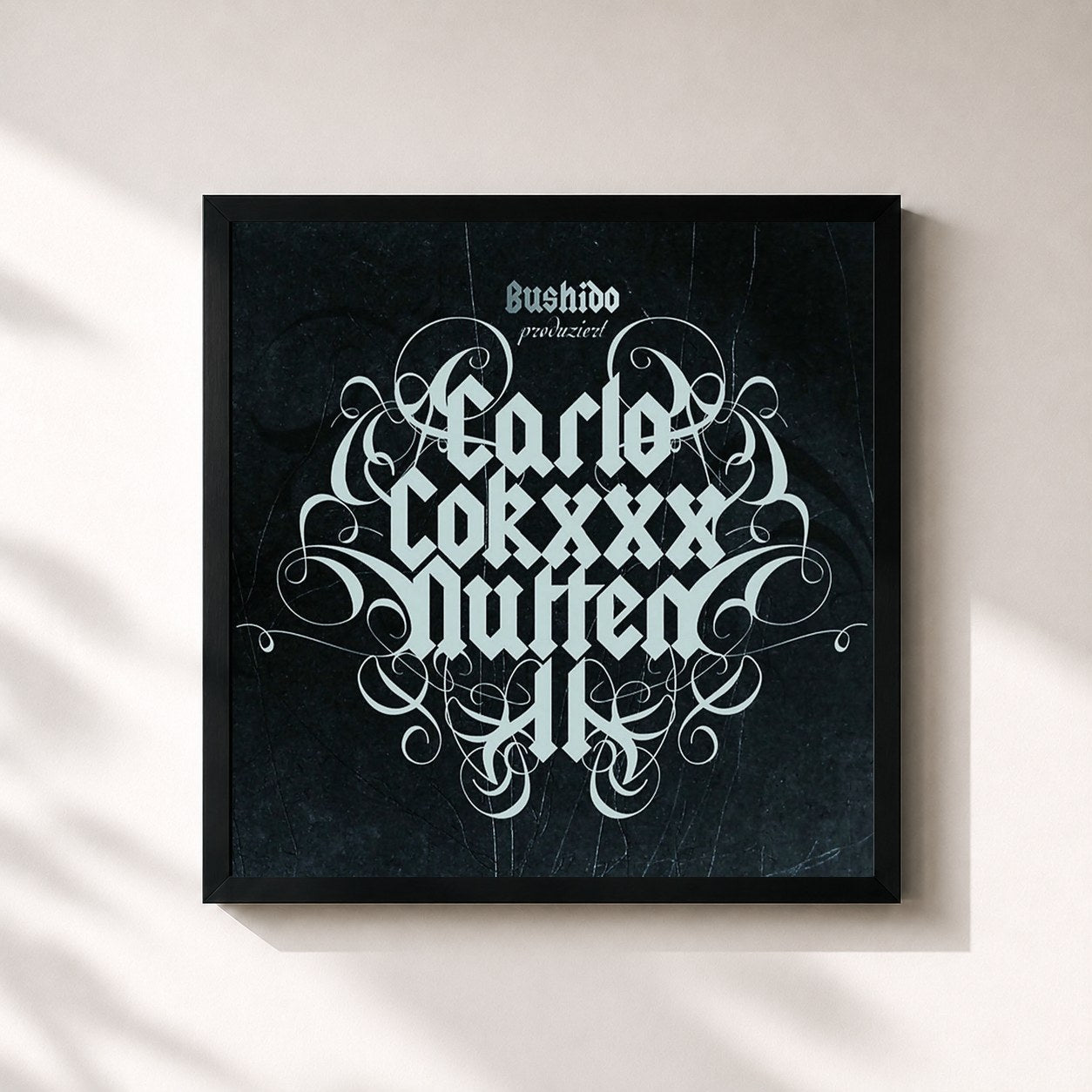 #noir Tableau carré de l'album Carlo Cokxxx Nutten II (Saad) de Bushido, cadre noir 32x32 cm