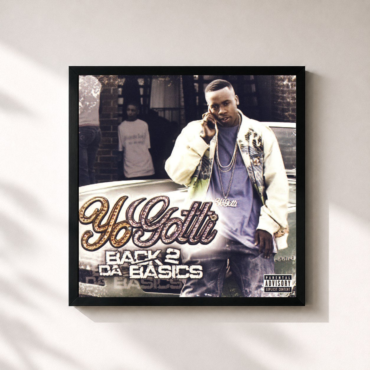 #noir Tableau carré de l'album Back 2 Da Basics de Yo Gotti, cadre noir 32x32 cm