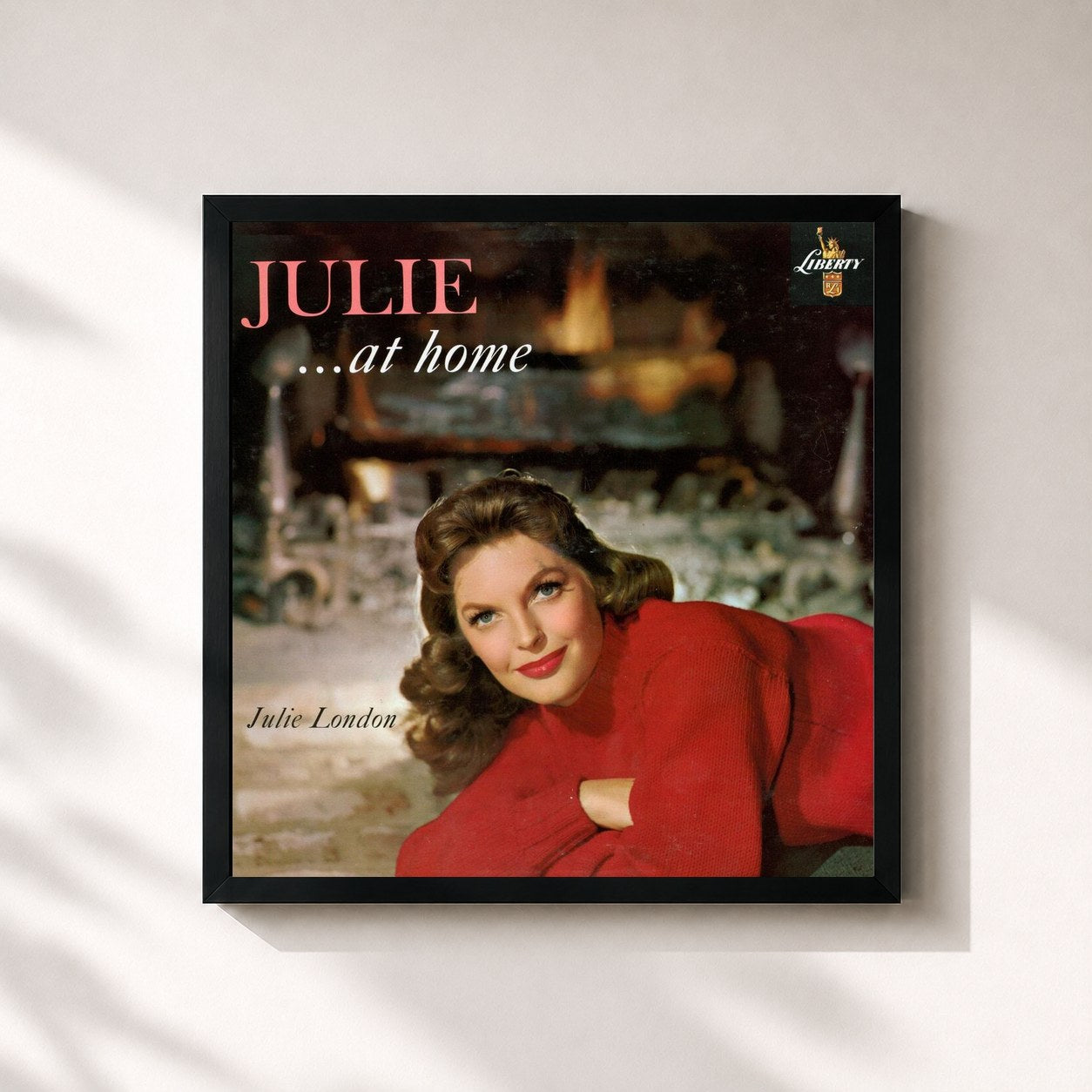 #noir Tableau carré de l'album Julie... At Home de Julie London, cadre noir 32x32 cm