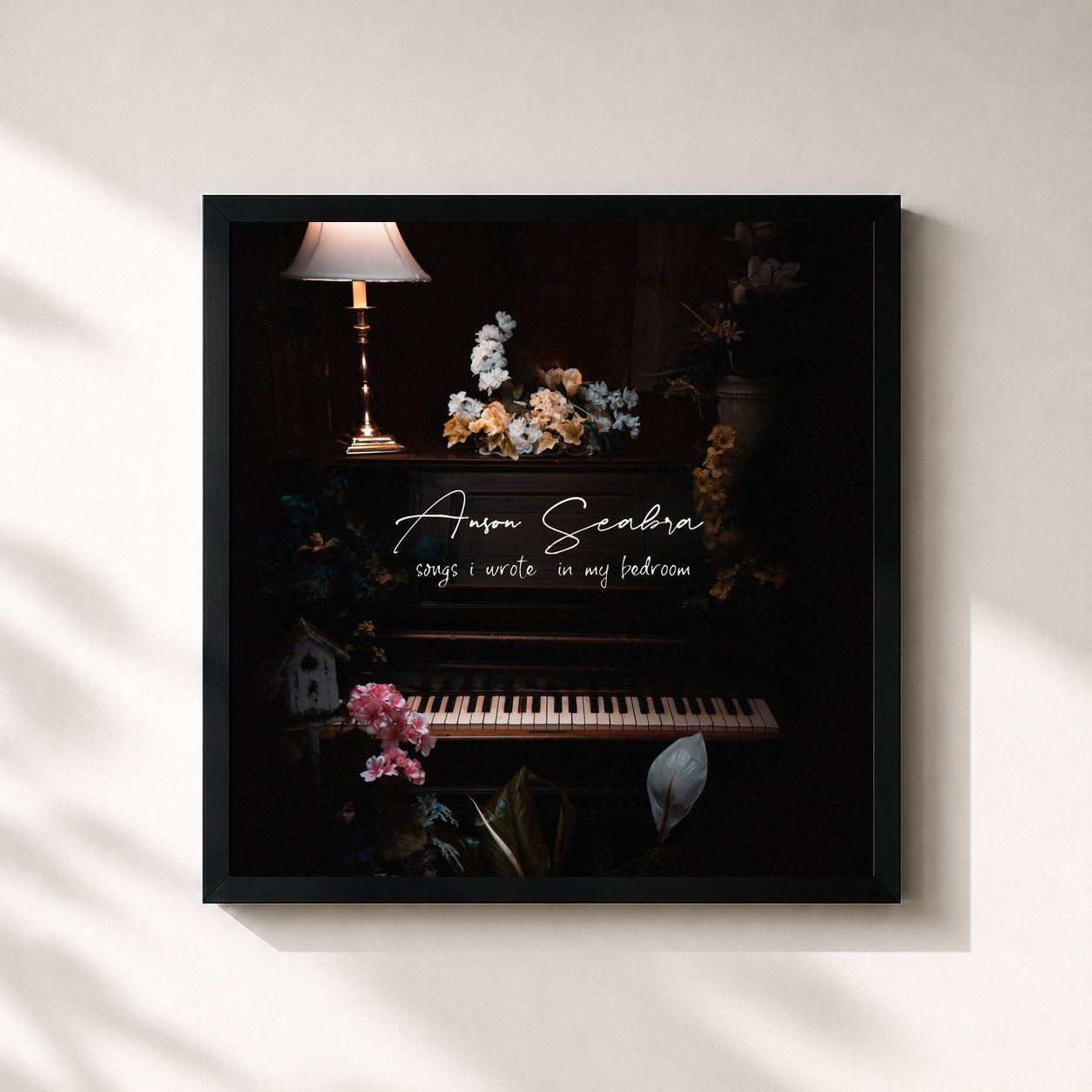 #noir Tableau carré de l'album Songs I Wrote in My Bedroom de Anson Seabra, cadre noir 32x32 cm