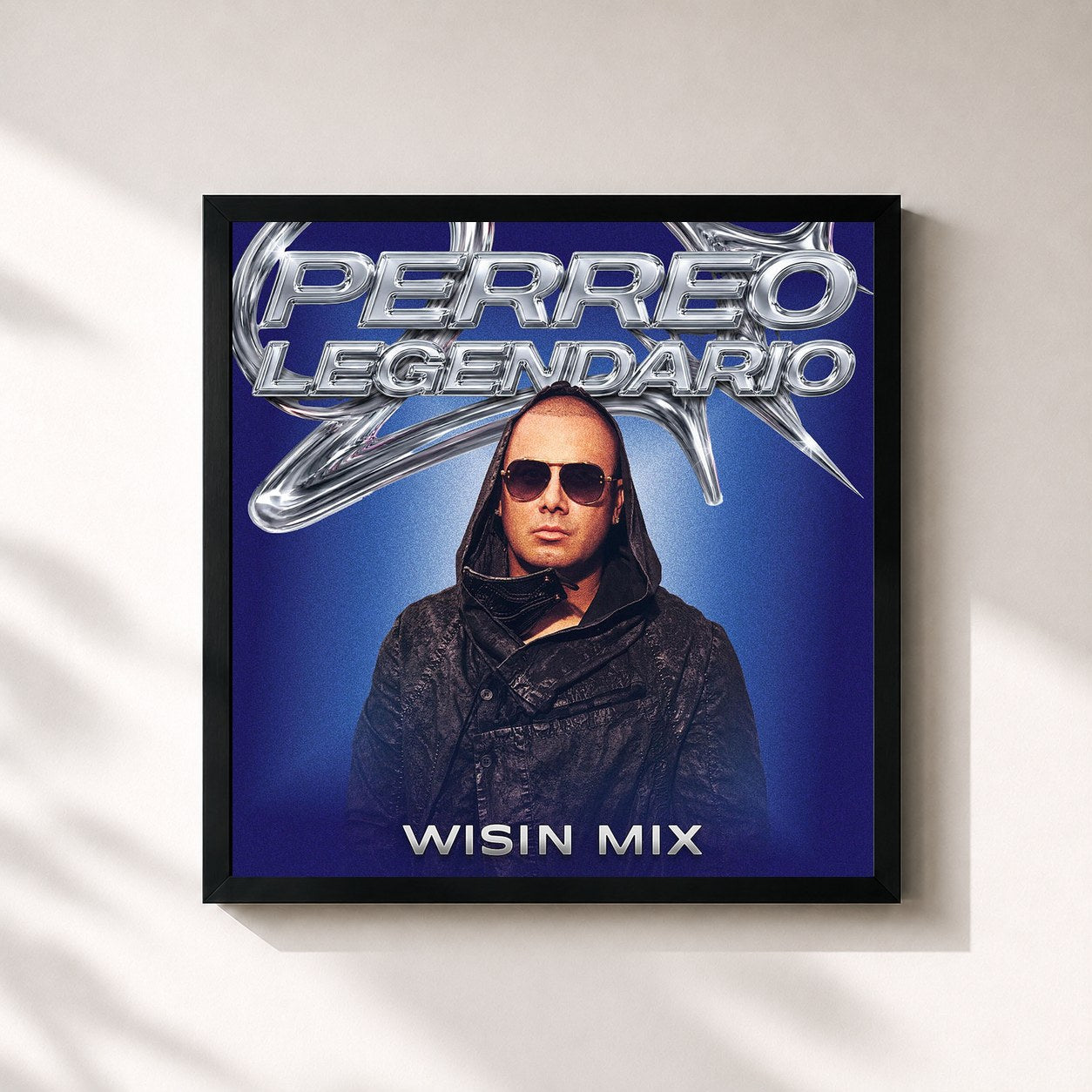 #noir Tableau carré de l'album PERREO LEGENDARIO: WISIN MIX de Wisin, cadre noir 32x32 cm