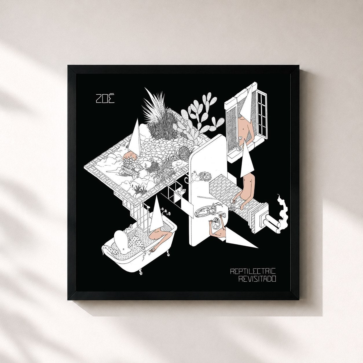 #noir Tableau carré de l'album Reptilectric Revisitado de Zoé, cadre noir 32x32 cm