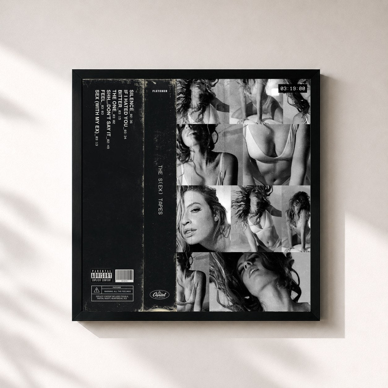 #noir Tableau carré de l'album THE S(EX) TAPES de FLETCHER, cadre noir 32x32 cm