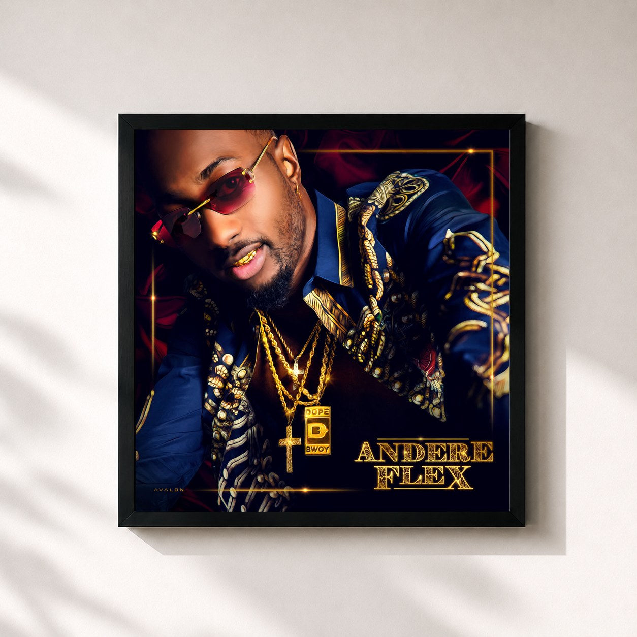 #noir Tableau carré de l'album Andere Flex de Dopebwoy, cadre noir 32x32 cm