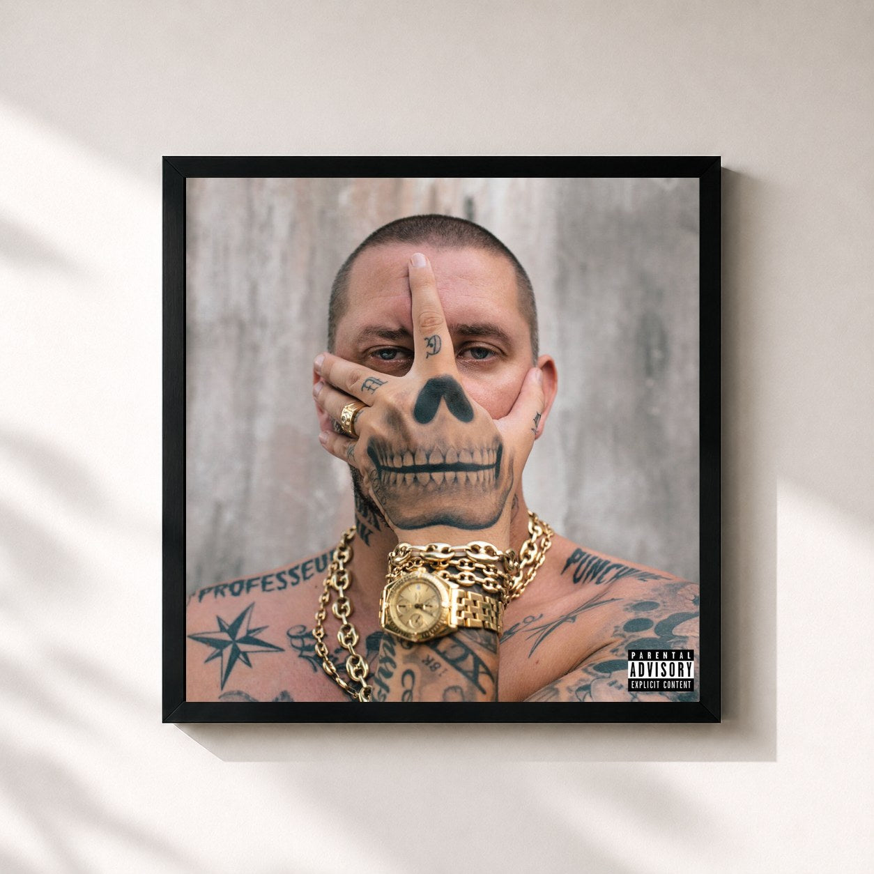 #noir Tableau carré de l'album Professeur Punchline de Seth Gueko, cadre noir 32x32 cm