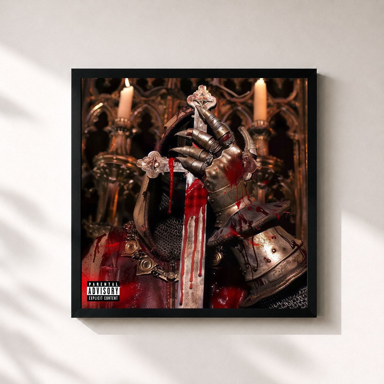 #noir Tableau carré de l'album SLEEZ RELIGION de Sosmula, cadre noir 32x32 cm