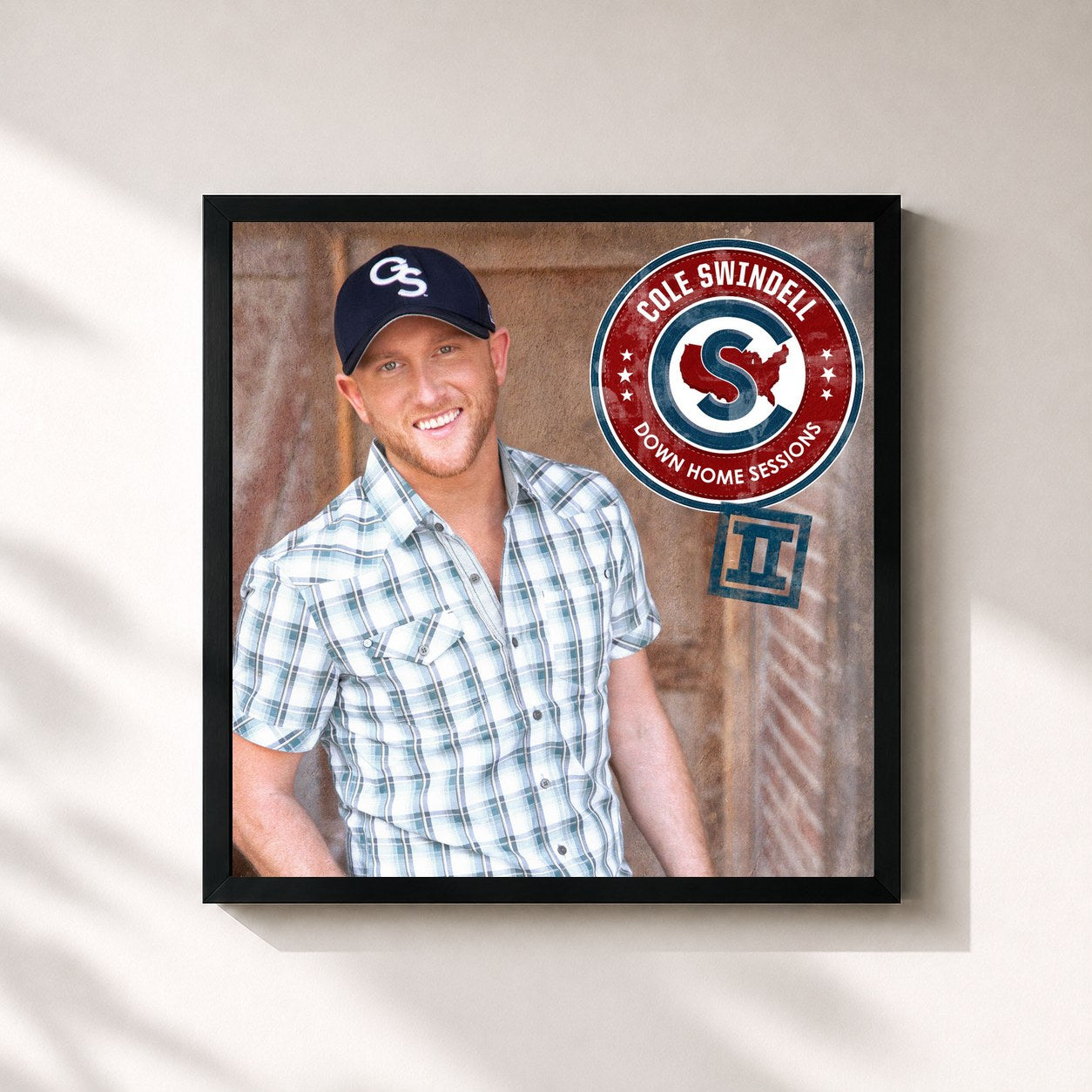 #noir Tableau carré de l'album Down Home Sessions II de Cole Swindell, cadre noir 32x32 cm