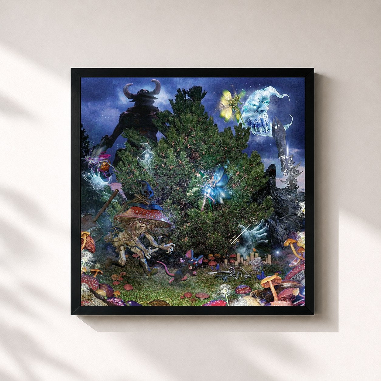 #noir Tableau carré de l'album 1000 gecs and The Tree of Clues de 100 gecs, cadre noir 32x32 cm