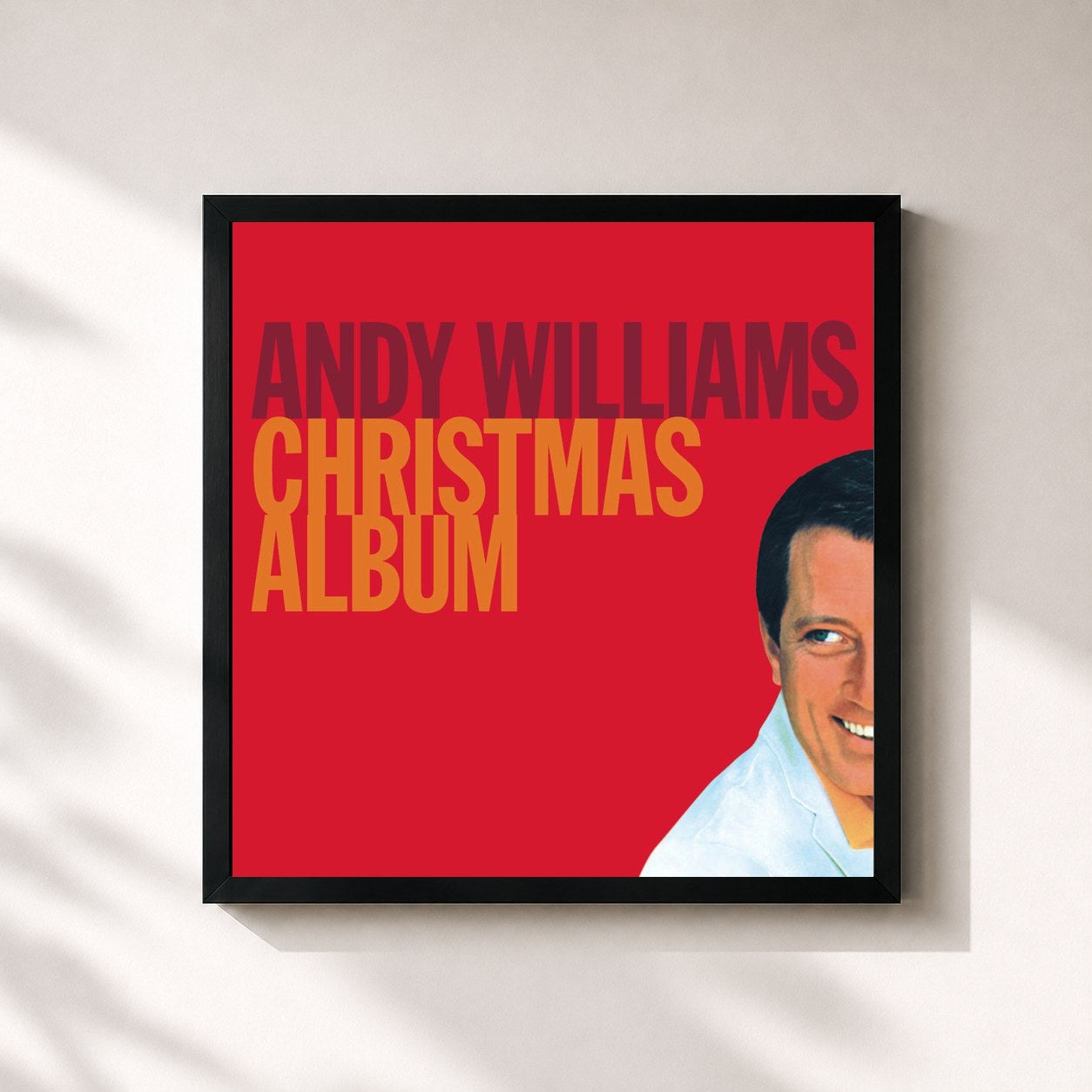 #noir Tableau carré de l'album Christmas Album de Andy Williams, cadre noir 32x32 cm