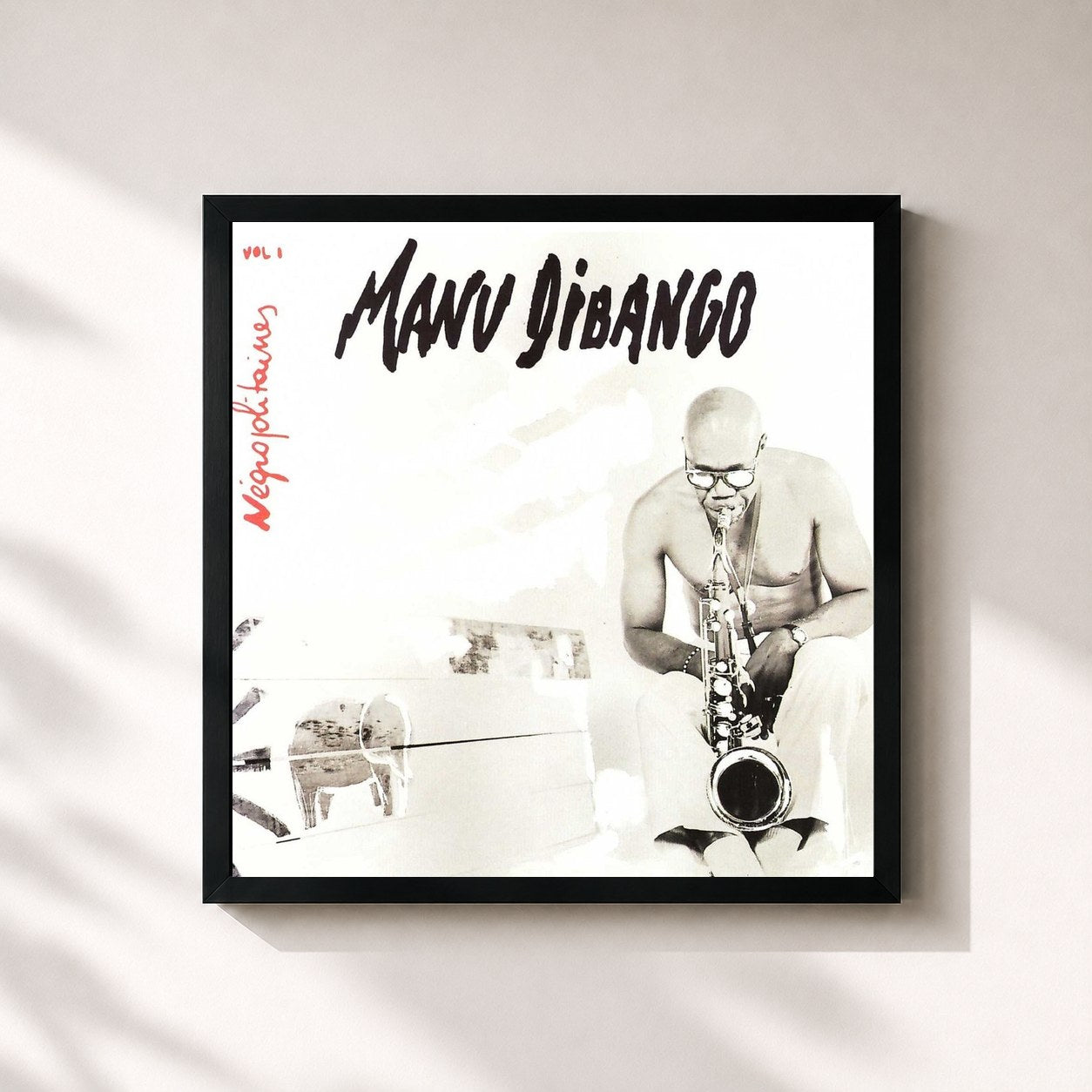 #noir Tableau carré de l'album Negropolitaines, Vol. 1 de Manu Dibango, cadre noir 32x32 cm