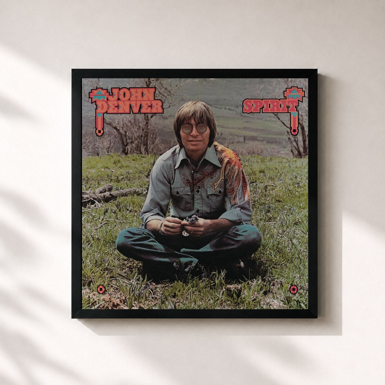 #noir Tableau carré de l'album Spirit de John Denver, cadre noir 32x32 cm