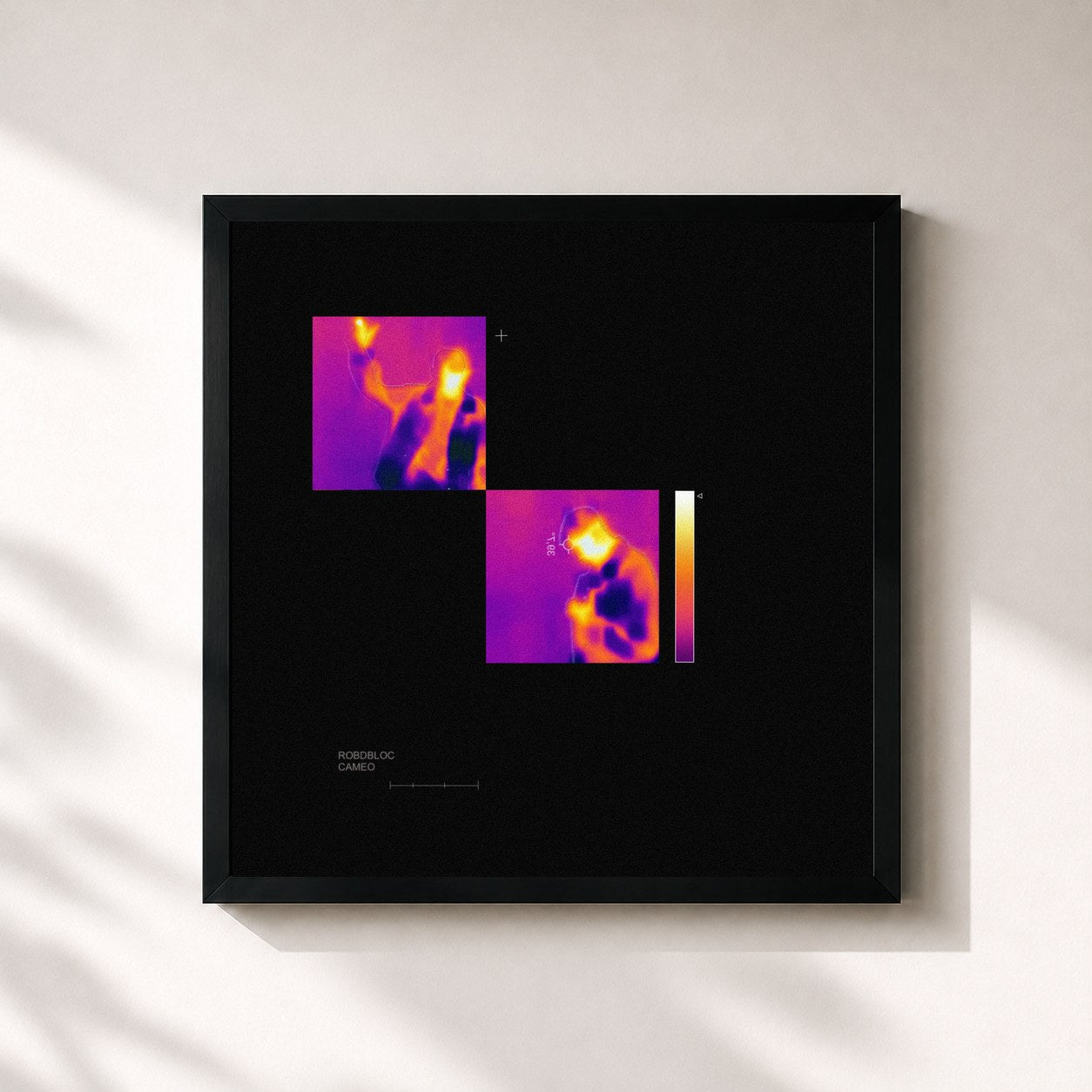 #noir Tableau carré de l'album Caméo de rob, cadre noir 32x32 cm