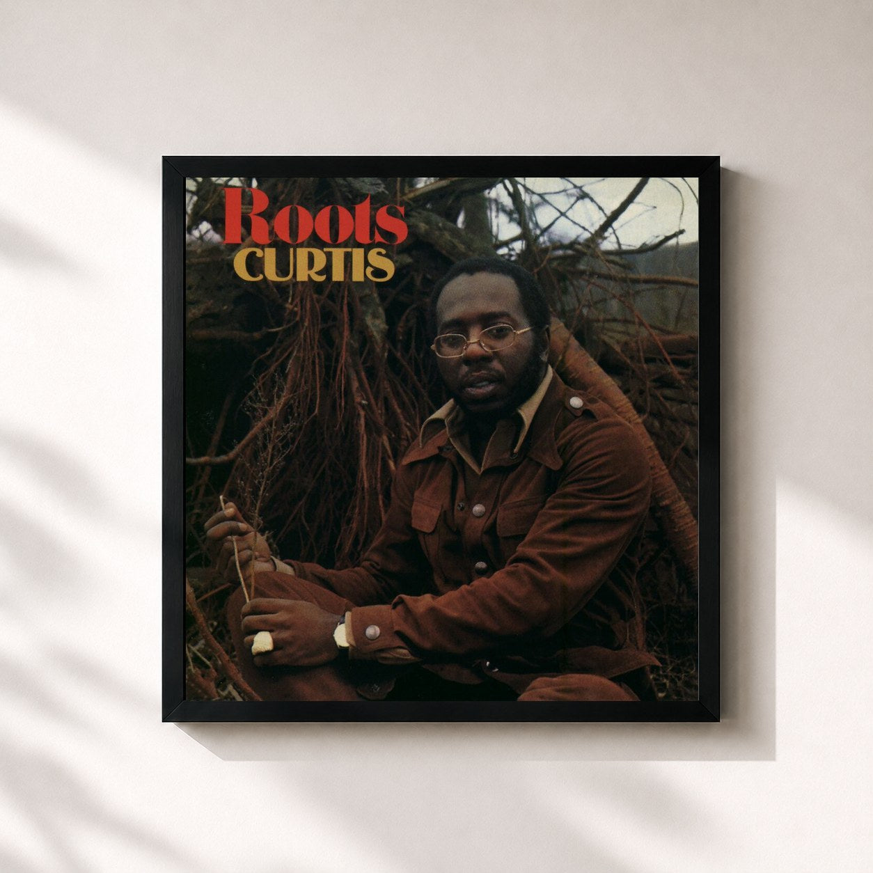 #noir Tableau carré de l'album Roots de Curtis Mayfield, cadre noir 32x32 cm