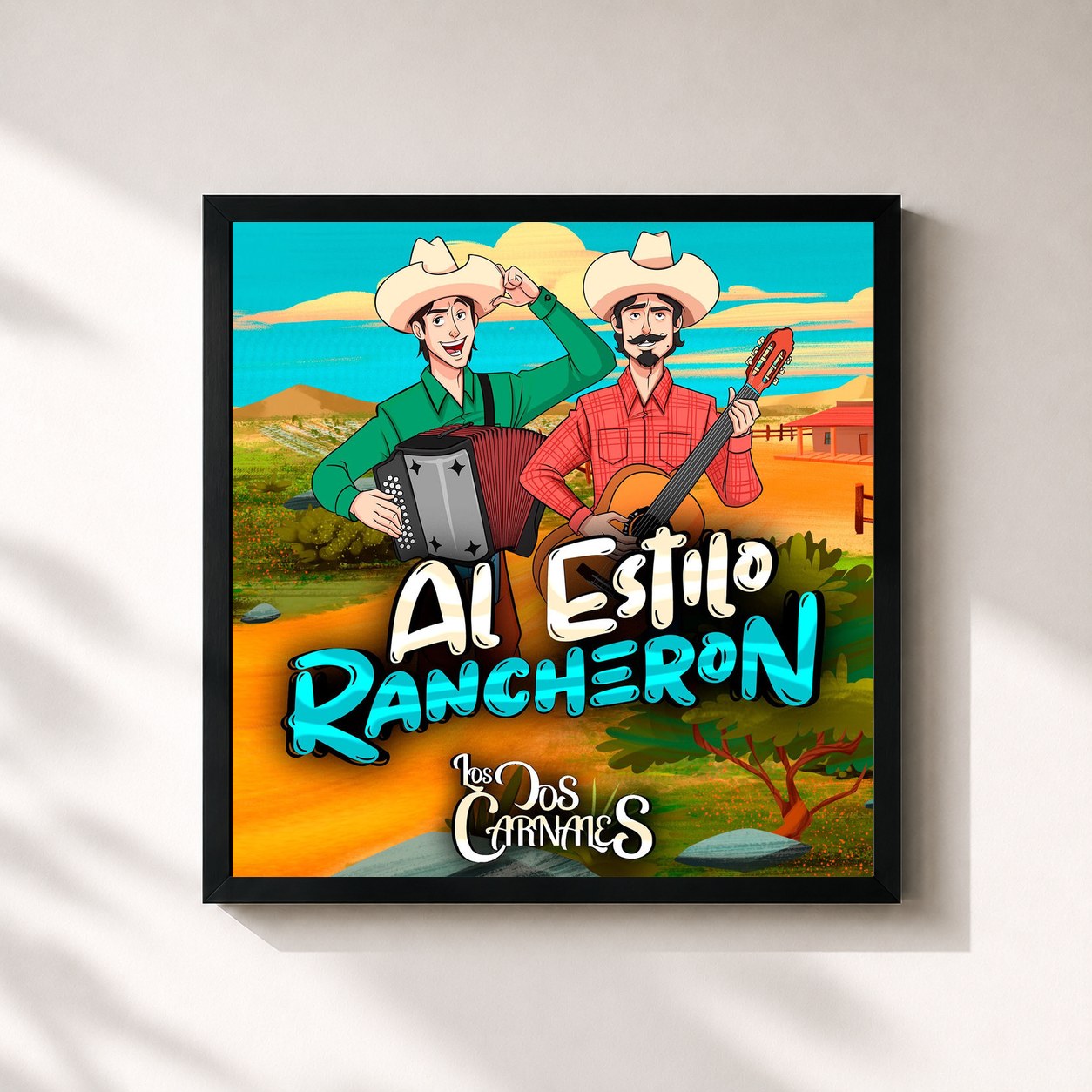 #noir Tableau carré de l'album Al Estilo Rancheron de Los Dos Carnales, cadre noir 32x32 cm