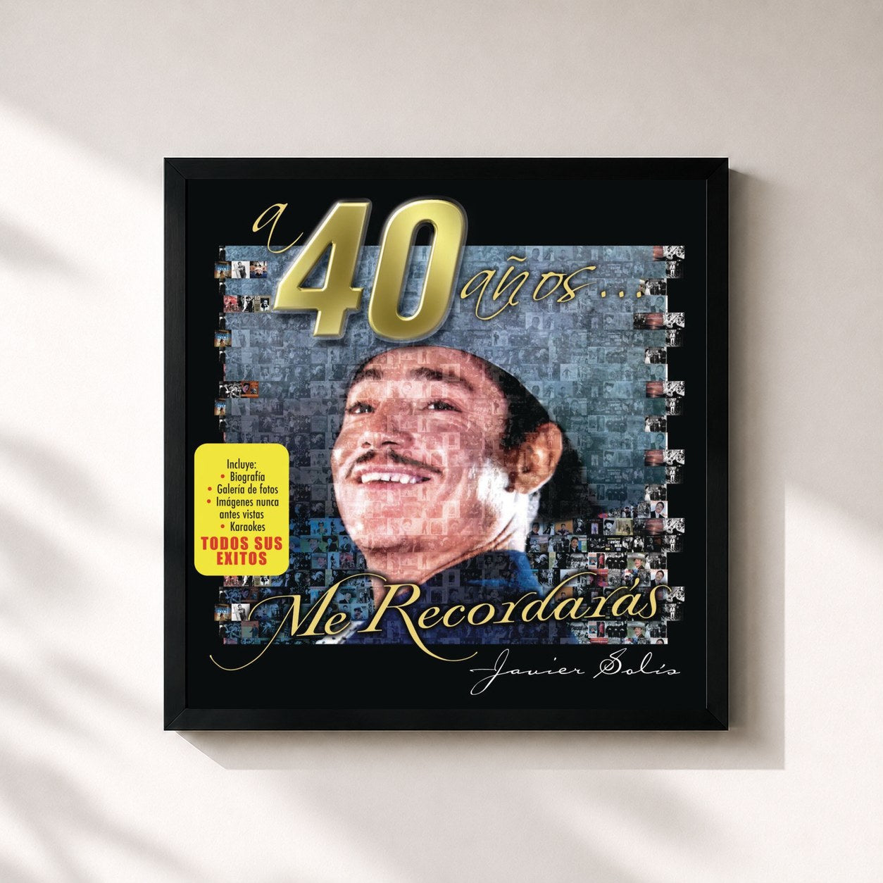 #noir Tableau carré de l'album A 40 Años... Me Recordaras de Javier Solis, cadre noir 32x32 cm