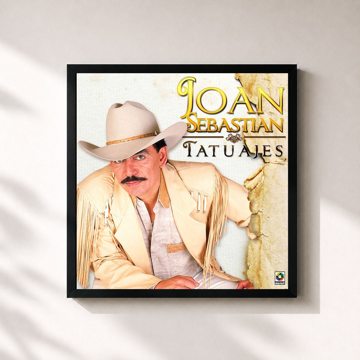 #noir Tableau carré de l'album Tatuajes de Joan Sebastian, cadre noir 32x32 cm