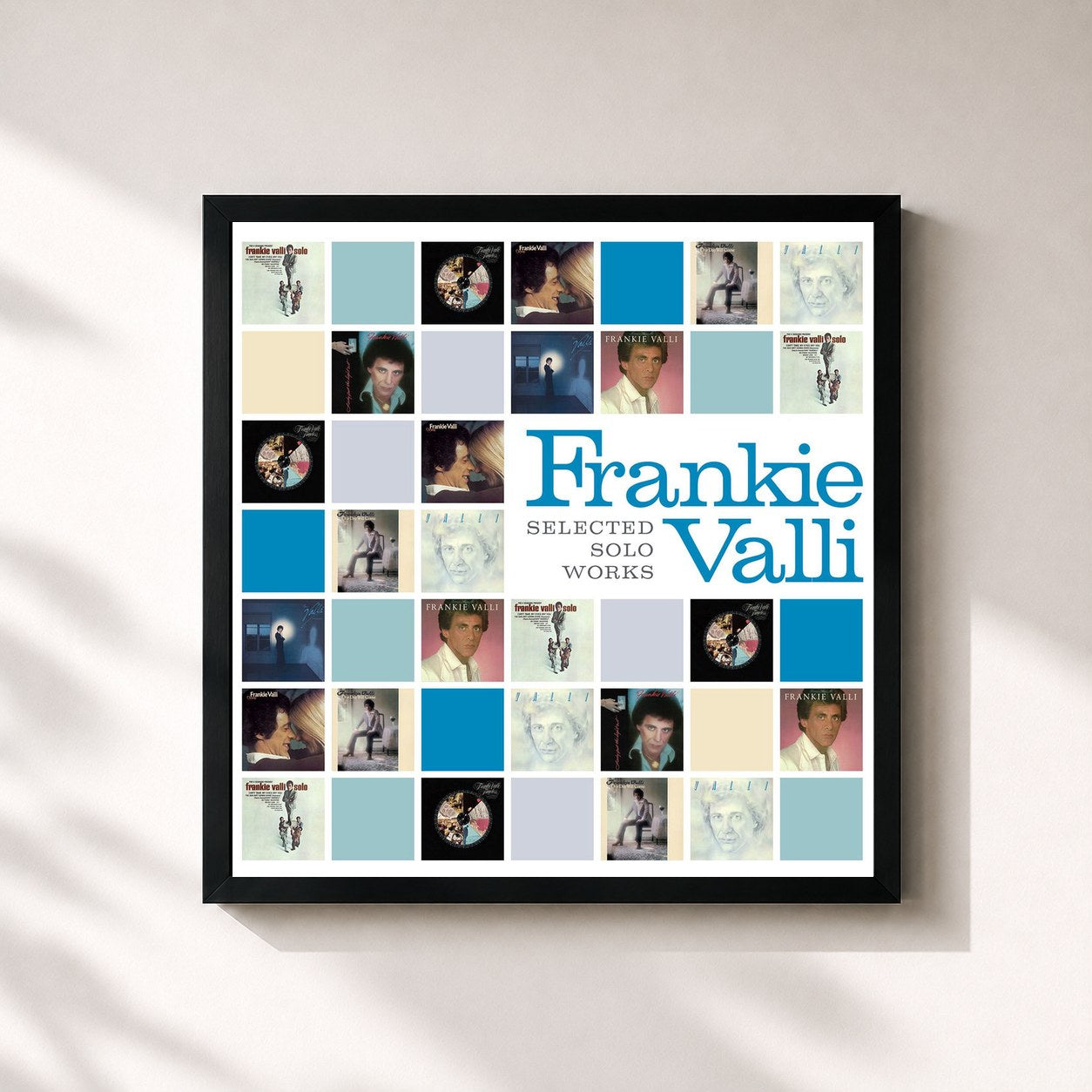 #noir Tableau carré de l'album Selected Solo Works de Frankie Valli, cadre noir 32x32 cm