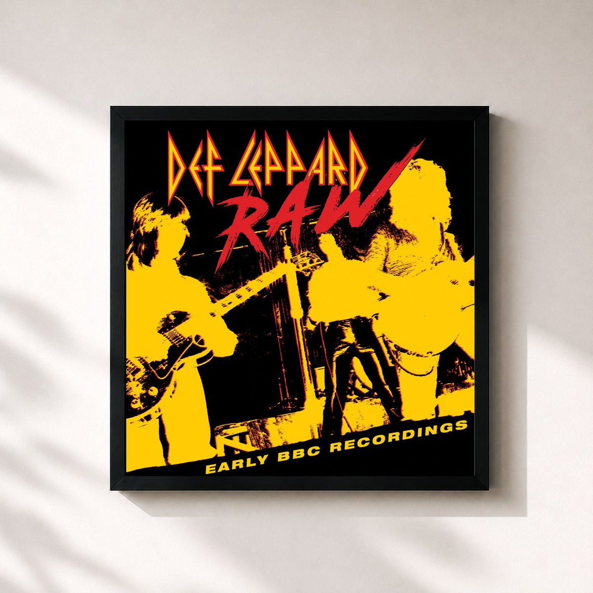 #noir Tableau carré de l'album Raw - Early BBC Recordings de Def Leppard, cadre noir 32x32 cm