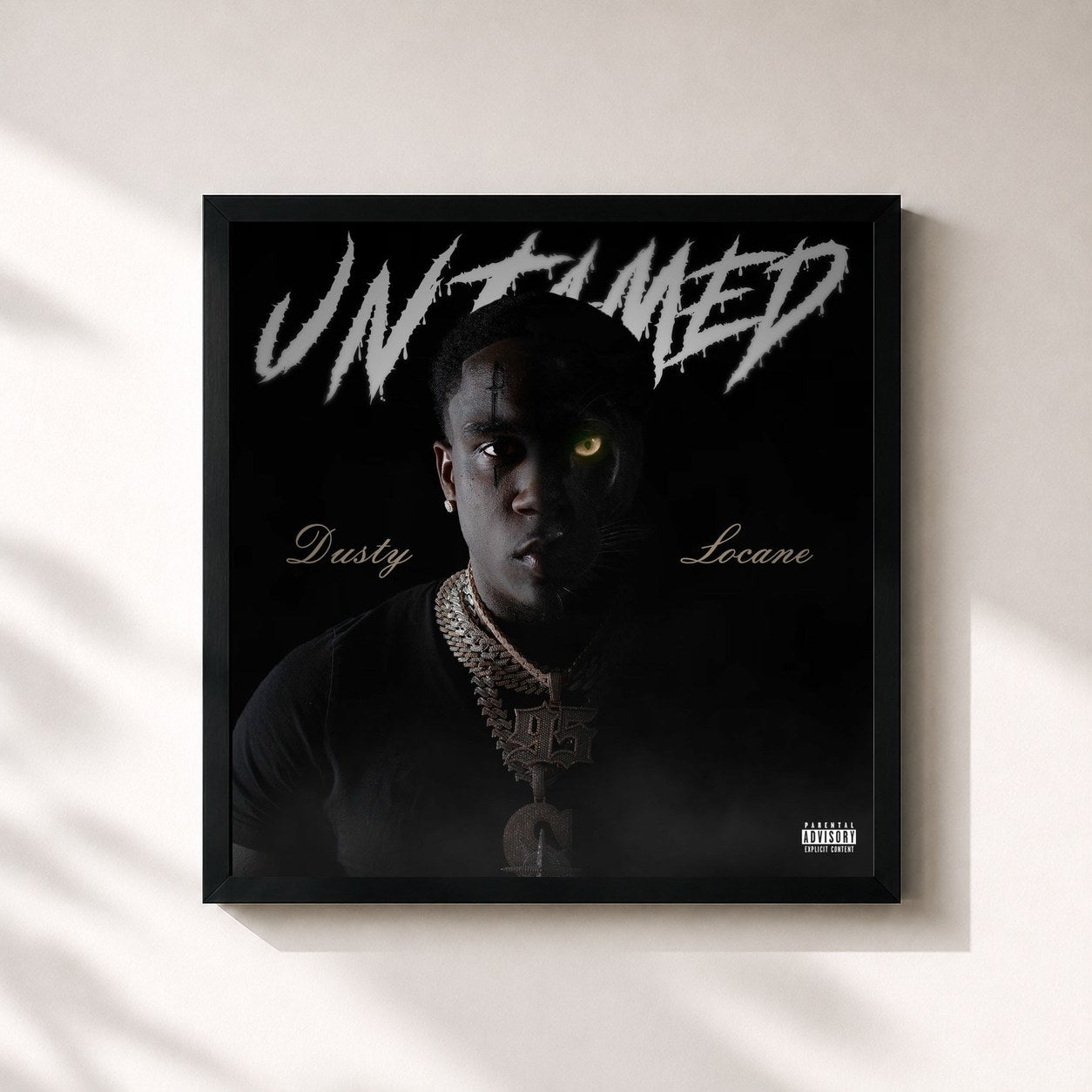 #noir Tableau carré de l'album UNTAMED de Dusty Locane, cadre noir 32x32 cm