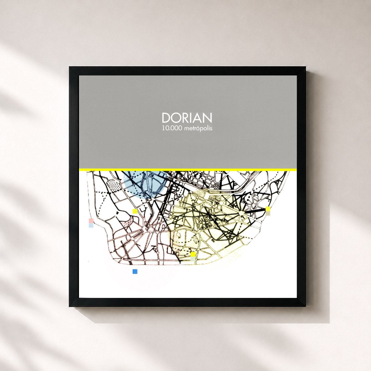 #noir Tableau carré de l'album 10.000 Metrópolis de Dorian, cadre noir 32x32 cm