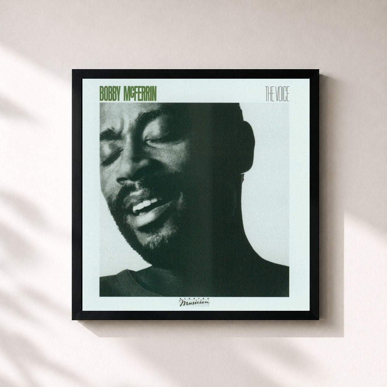 #noir Tableau carré de l'album The Voice de Bobby McFerrin, cadre noir 32x32 cm