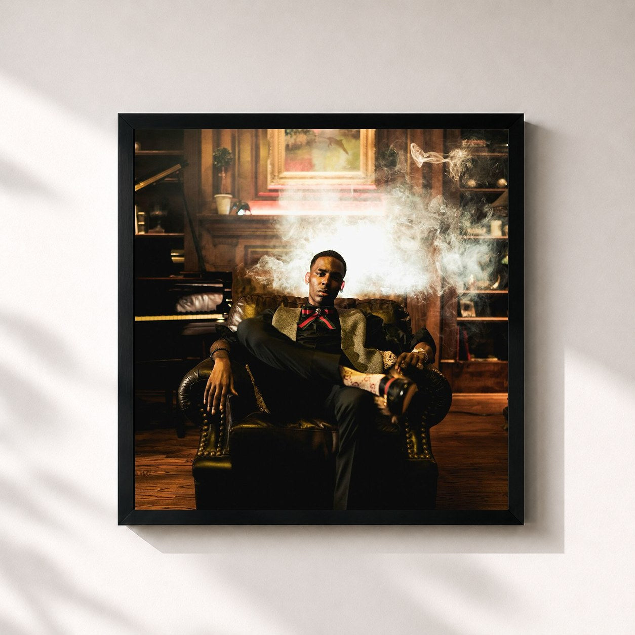 #noir Tableau carré de l'album Paper Route Frank de Young Dolph, cadre noir 32x32 cm