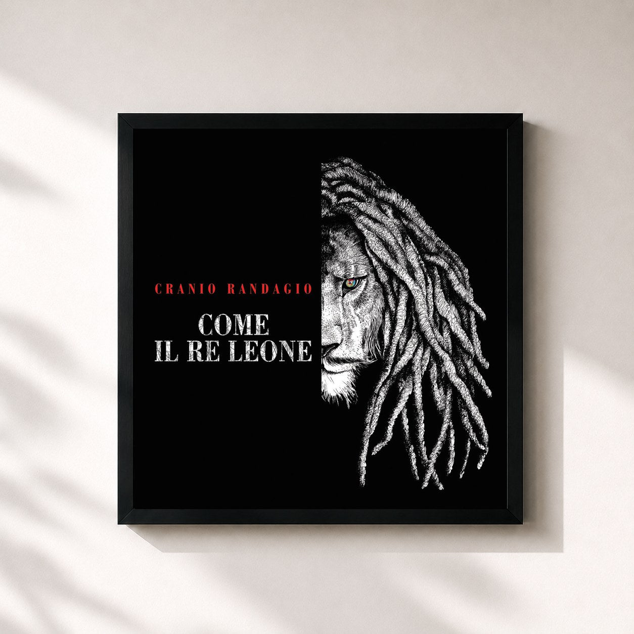 #noir Tableau carré de l'album COME IL RE LEONE de Cranio Randagio, cadre noir 32x32 cm