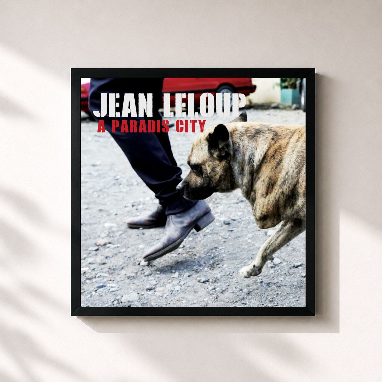 #noir Tableau carré de l'album À Paradis City de Jean Leloup, cadre noir 32x32 cm