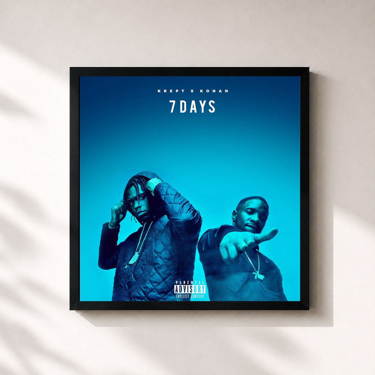 #noir Tableau carré de l'album 7 Days de Krept & Konan, cadre noir 32x32 cm